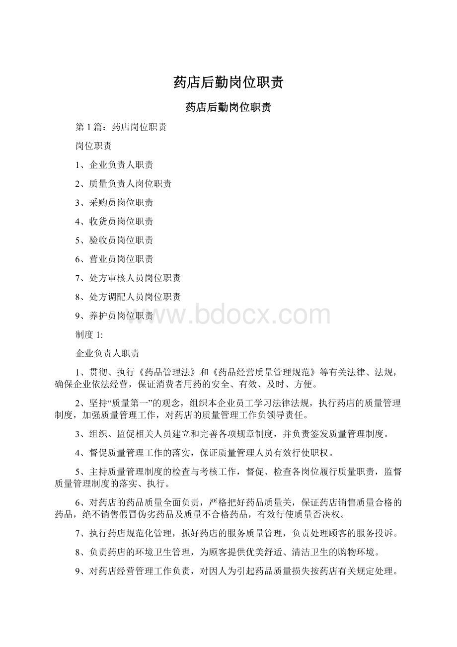 药店后勤岗位职责Word文档格式.docx