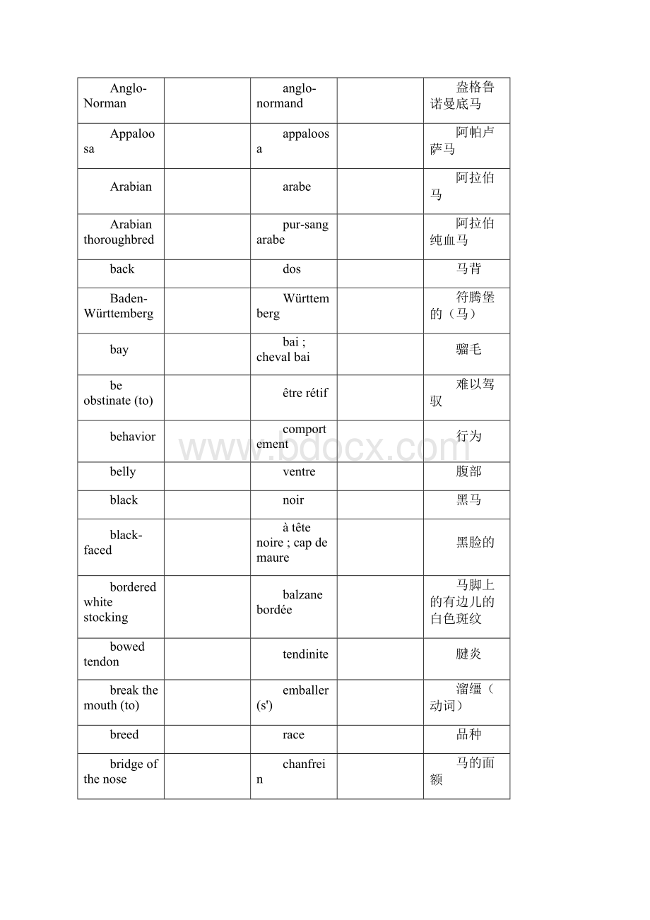 马术项目英法中三语词汇对照Word文档下载推荐.docx_第2页