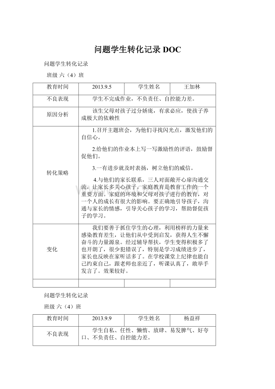 问题学生转化记录DOCWord文档格式.docx_第1页