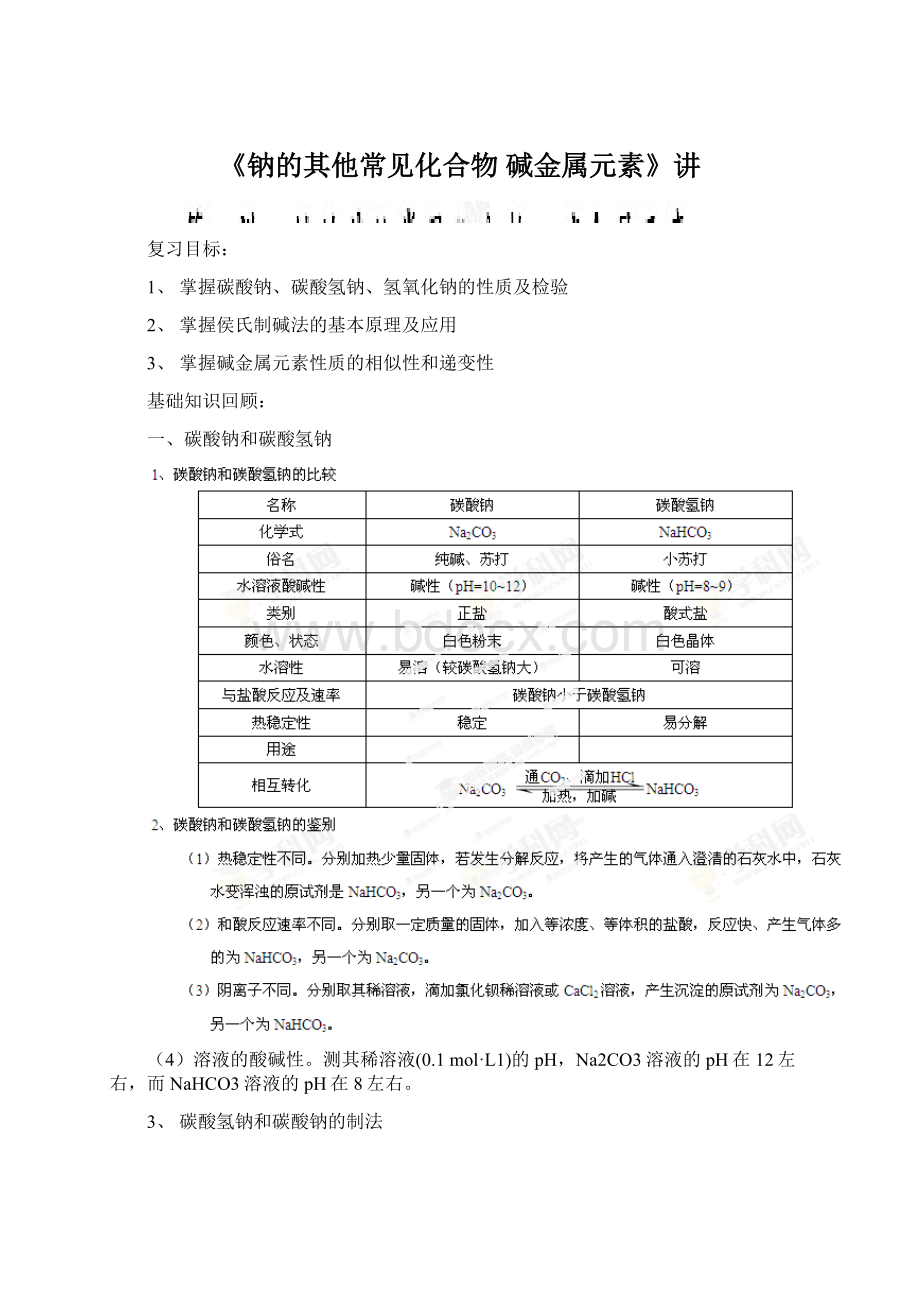 《钠的其他常见化合物 碱金属元素》讲.docx