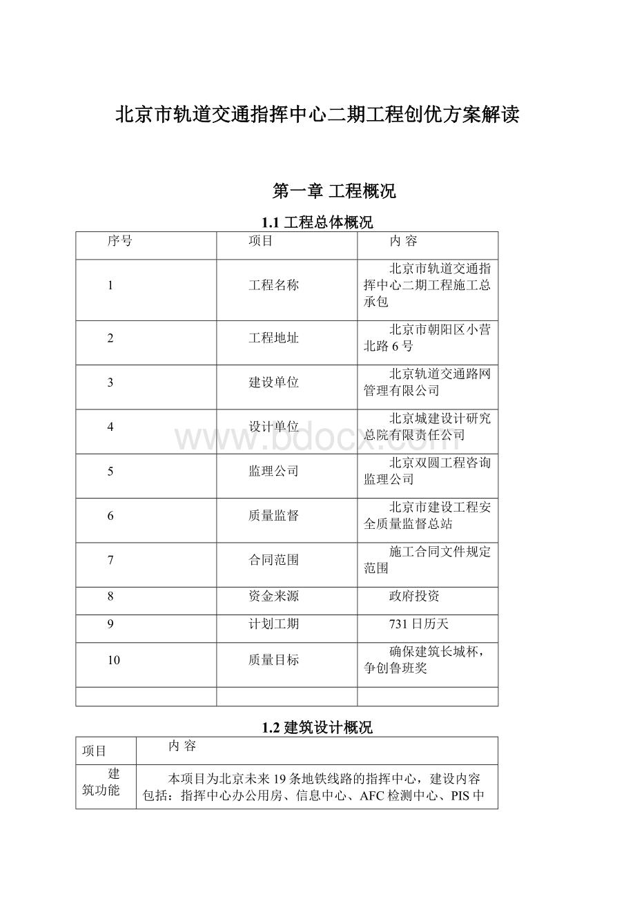 北京市轨道交通指挥中心二期工程创优方案解读.docx_第1页