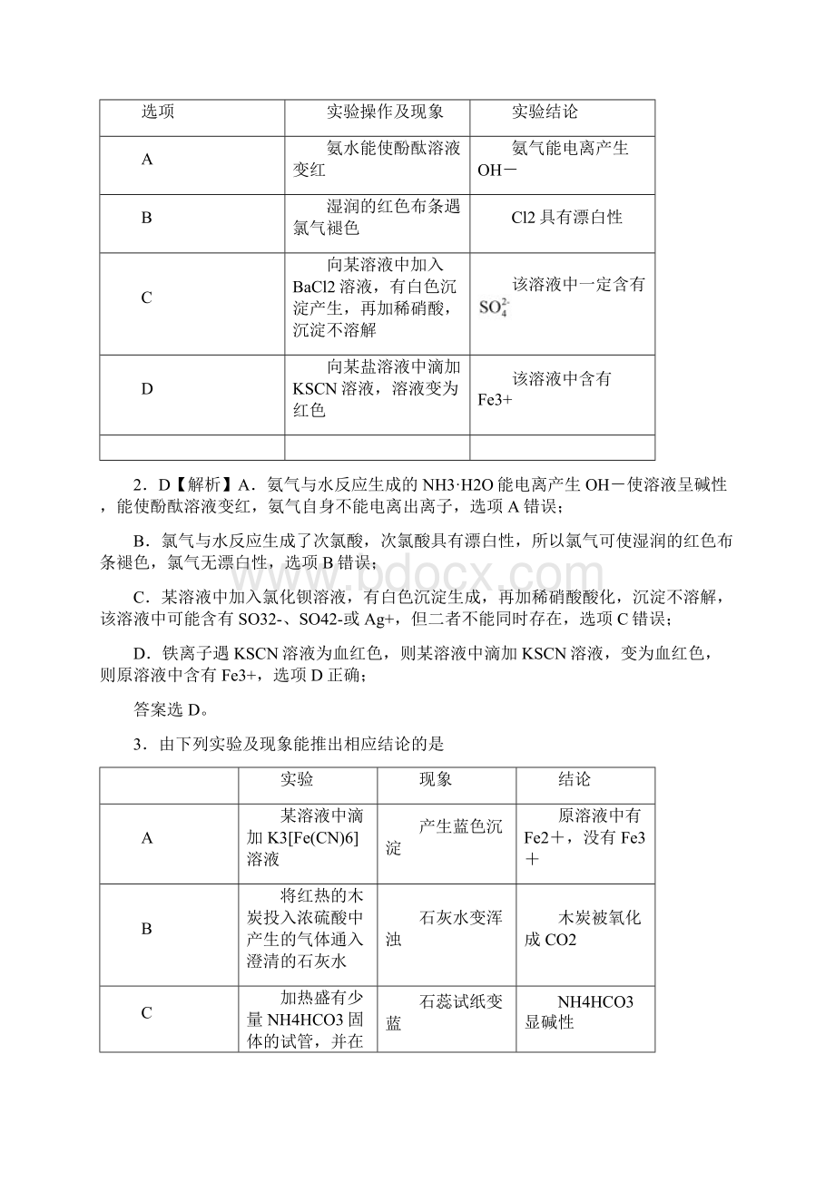 届高考化学一轮热点强化训练表格类化学实验选择题解析Word文档格式.docx_第2页