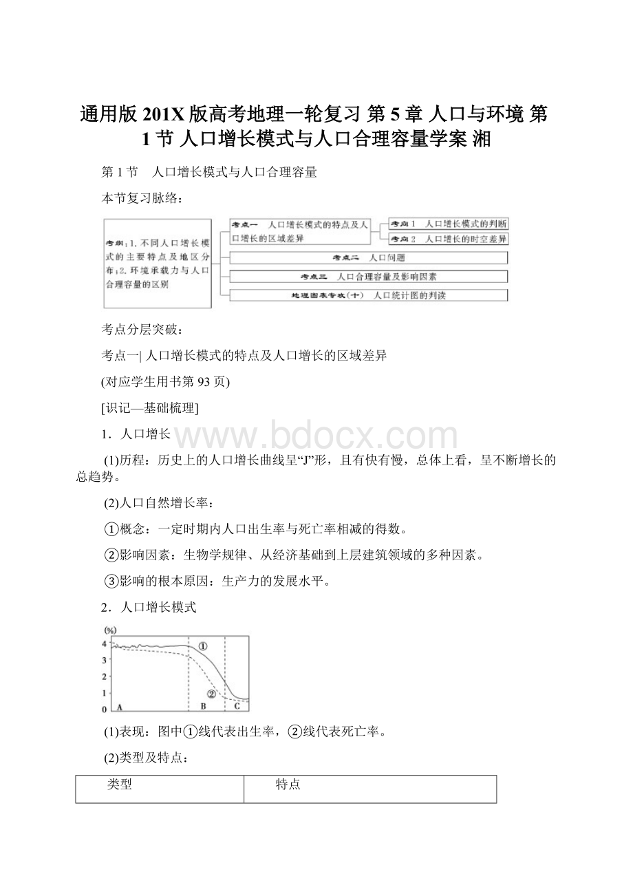 通用版201X版高考地理一轮复习 第5章 人口与环境 第1节 人口增长模式与人口合理容量学案 湘.docx