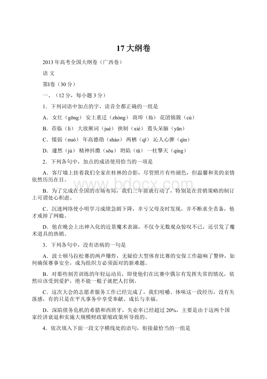 17大纲卷Word文档下载推荐.docx