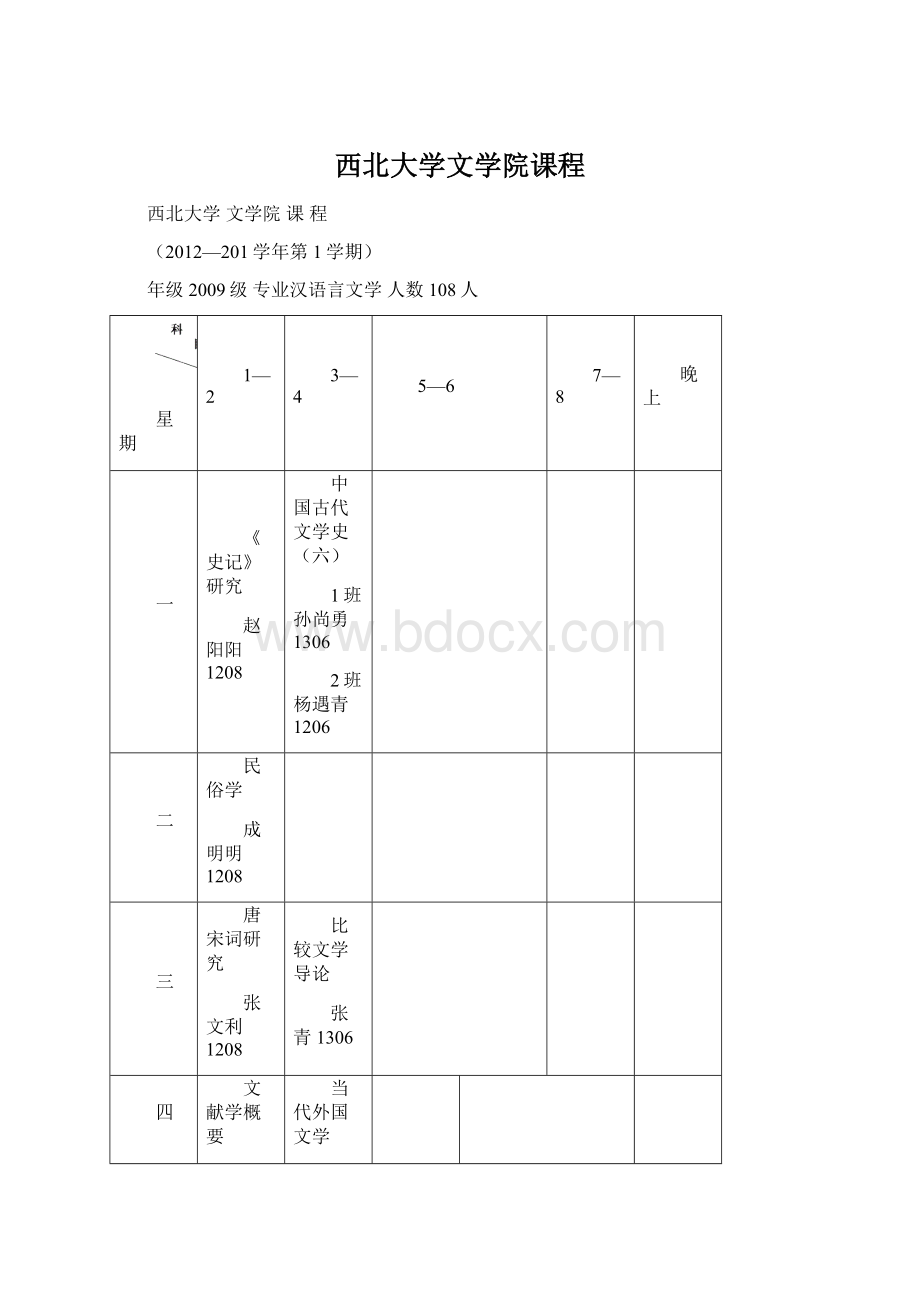 西北大学文学院课程.docx