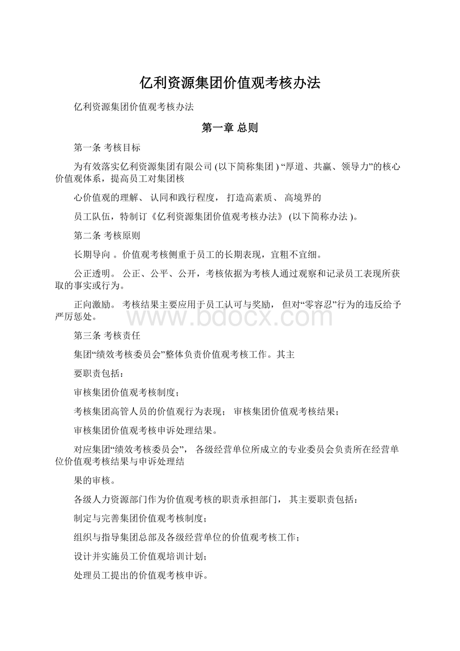 亿利资源集团价值观考核办法Word下载.docx