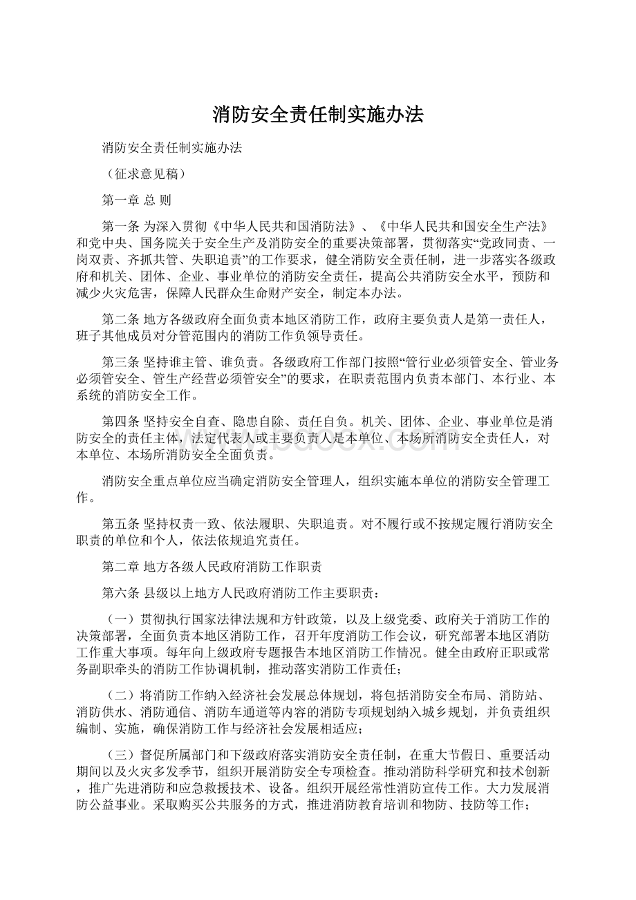 消防安全责任制实施办法Word格式.docx