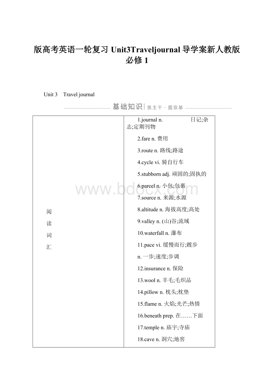 版高考英语一轮复习Unit3Traveljournal导学案新人教版必修1.docx_第1页