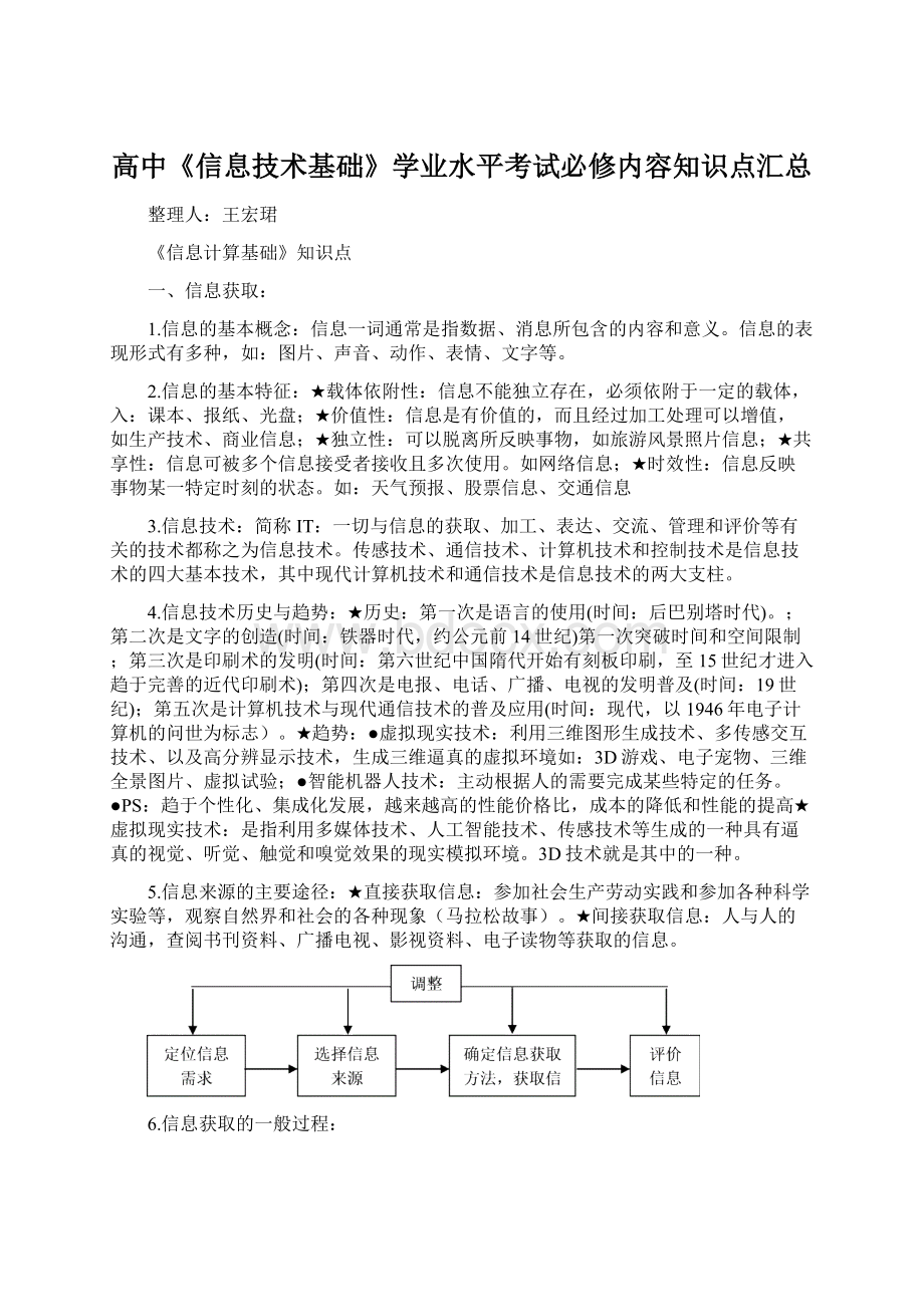 高中《信息技术基础》学业水平考试必修内容知识点汇总Word文件下载.docx