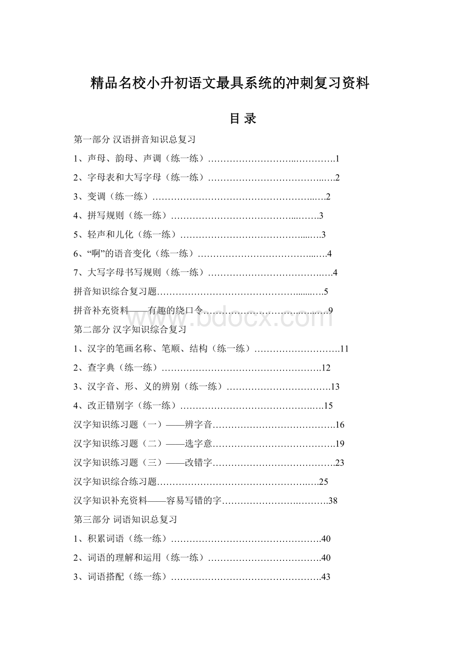 精品名校小升初语文最具系统的冲刺复习资料.docx_第1页