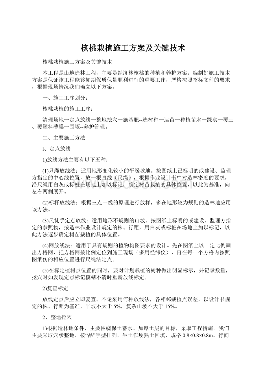 核桃栽植施工方案及关键技术Word文件下载.docx