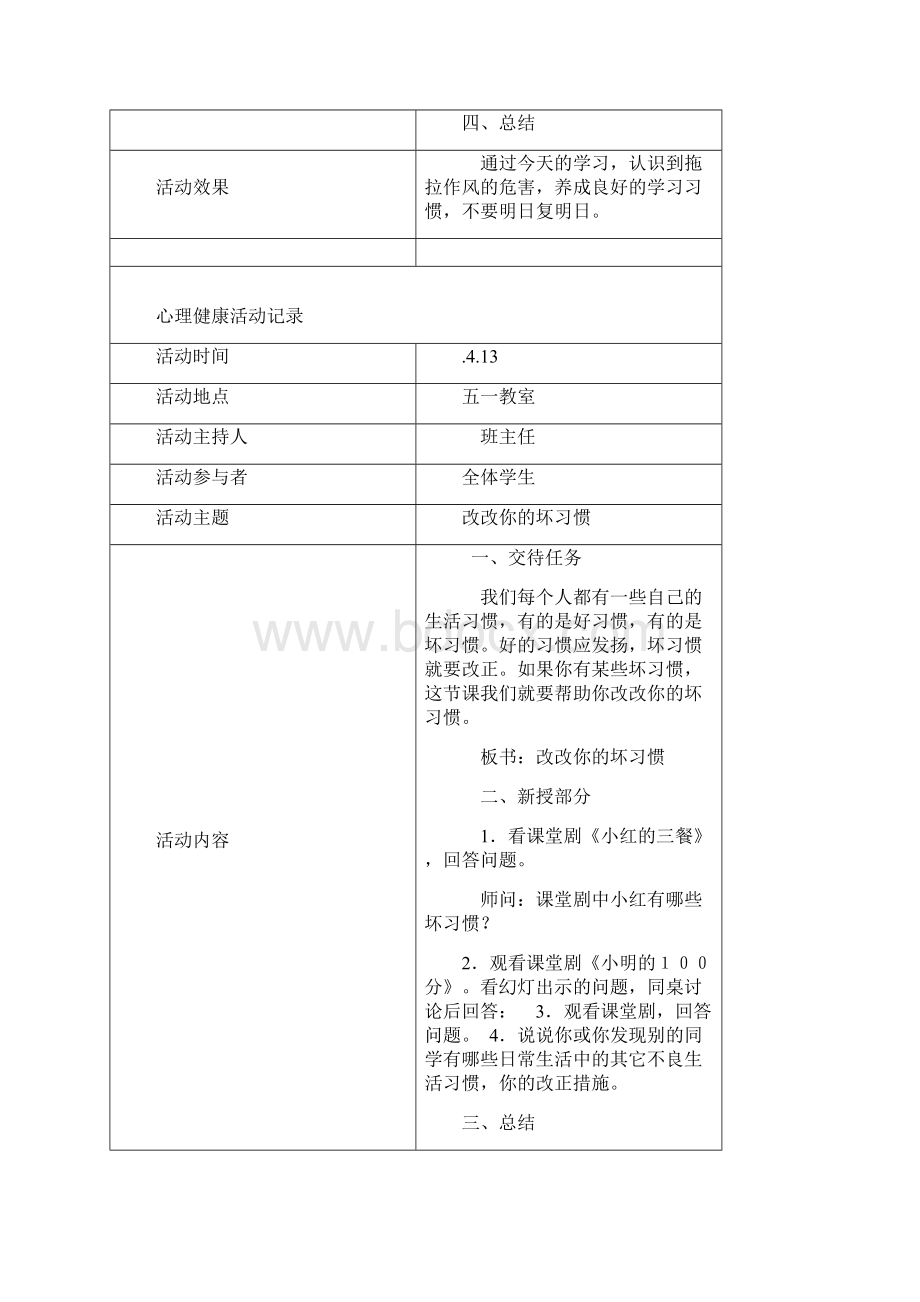 小学五年级心理健康活动记录Word下载.docx_第3页