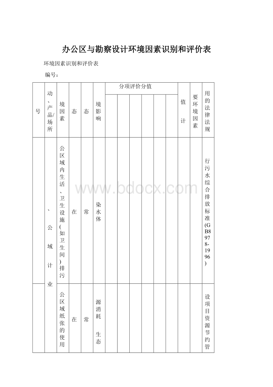 办公区与勘察设计环境因素识别和评价表Word格式.docx