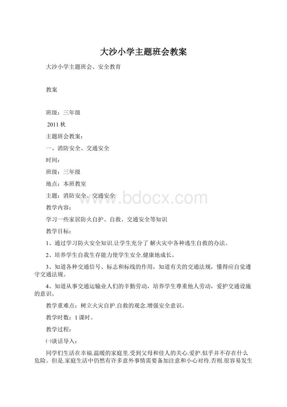 大沙小学主题班会教案Word格式.docx