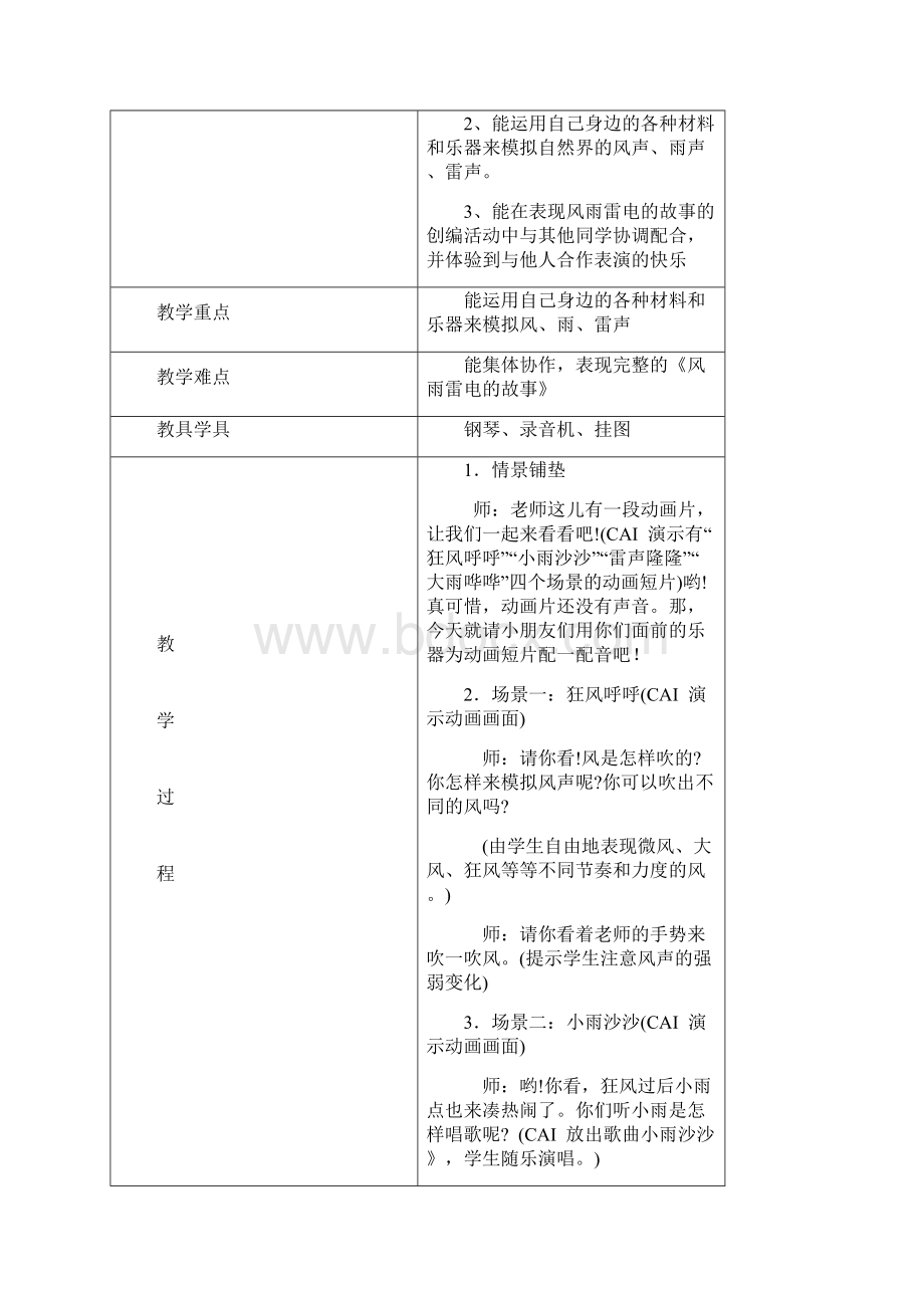 湘教版音乐二年级上册《风雨雷电的故事》教学设计Word下载.docx_第3页