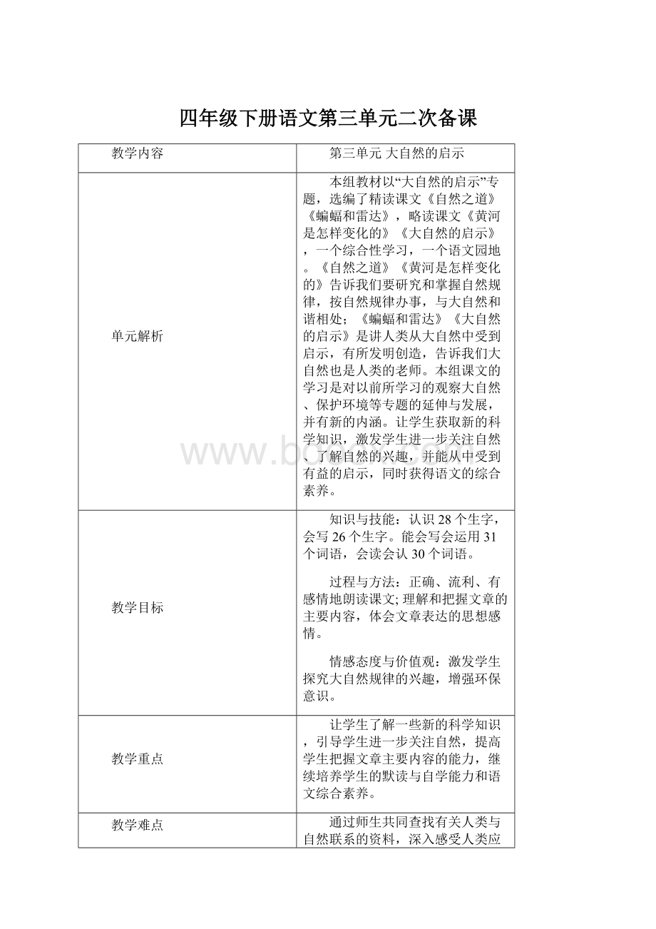 四年级下册语文第三单元二次备课Word文档格式.docx