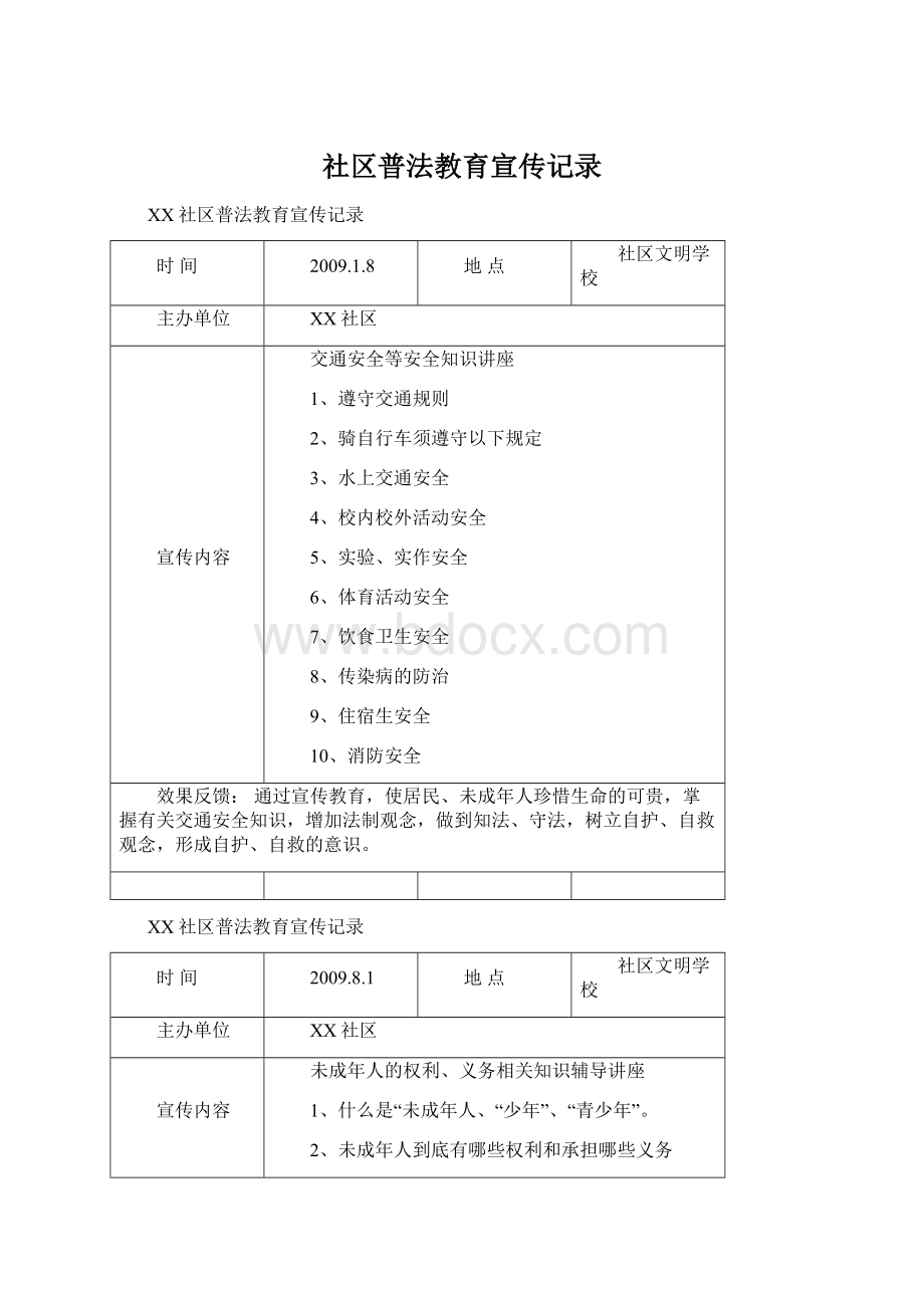 社区普法教育宣传记录Word文件下载.docx_第1页