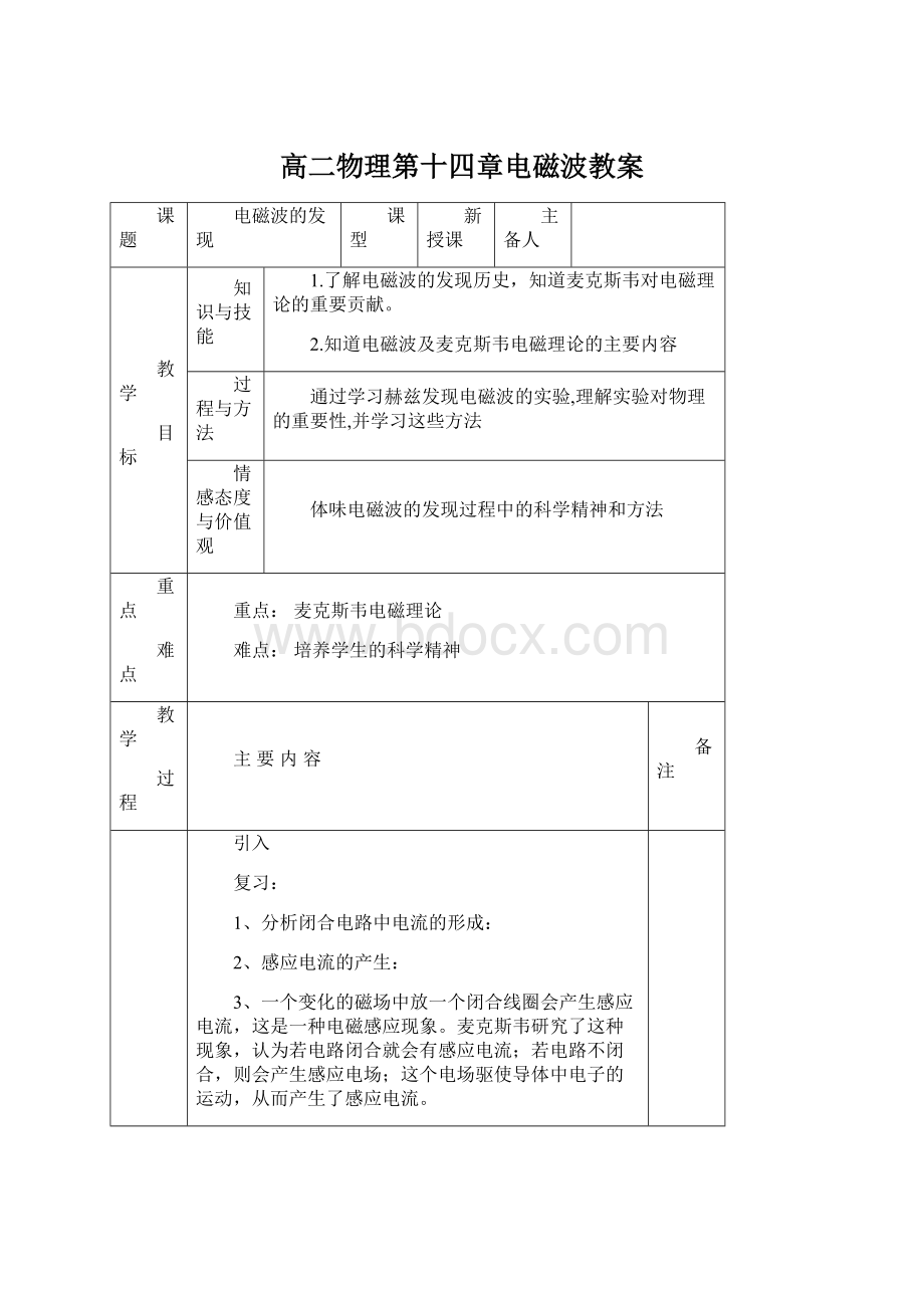 高二物理第十四章电磁波教案.docx_第1页