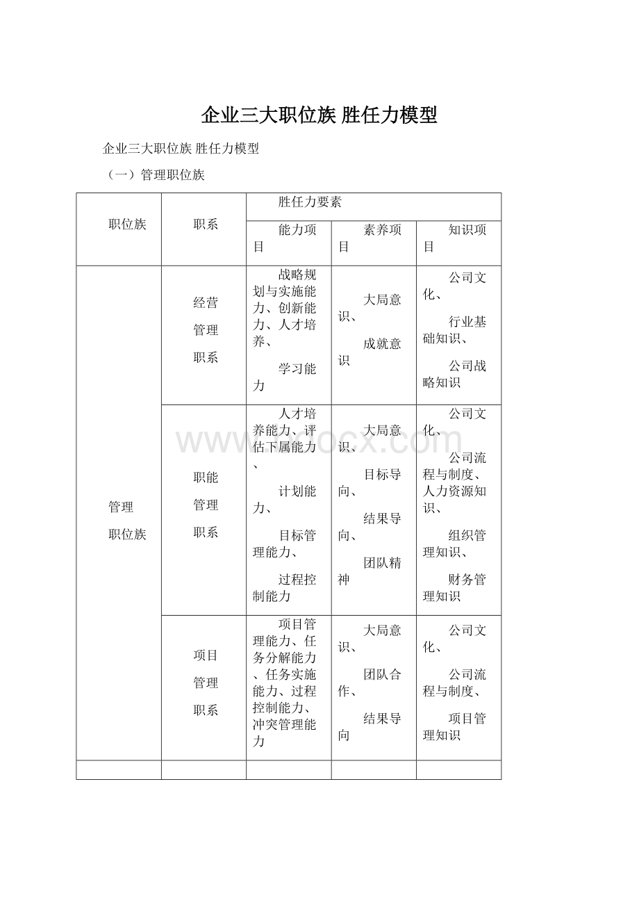 企业三大职位族 胜任力模型.docx