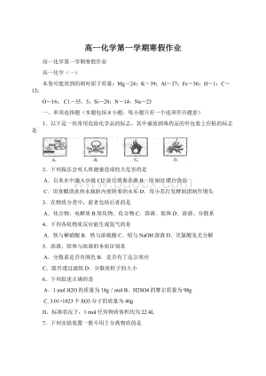 高一化学第一学期寒假作业.docx