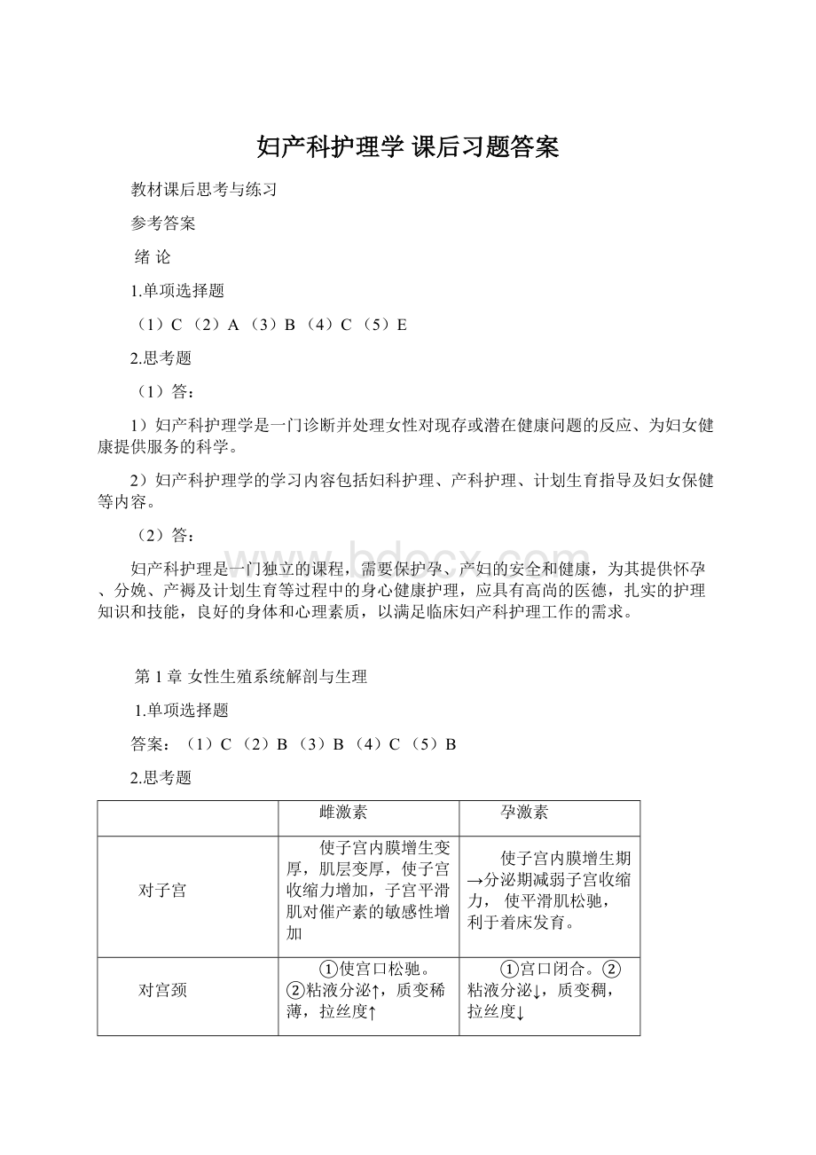 妇产科护理学 课后习题答案.docx_第1页