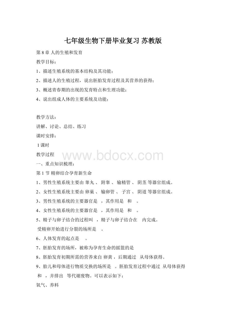 七年级生物下册毕业复习苏教版Word文档格式.docx