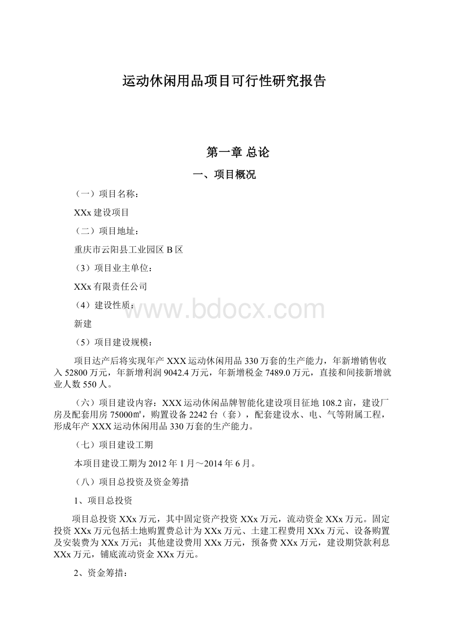 运动休闲用品项目可行性研究报告Word文档下载推荐.docx