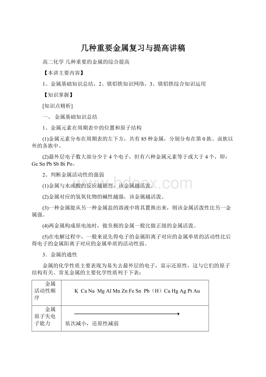 几种重要金属复习与提高讲稿.docx_第1页