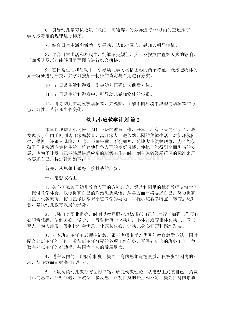 幼儿小班教学计划精选10篇.docx_第2页