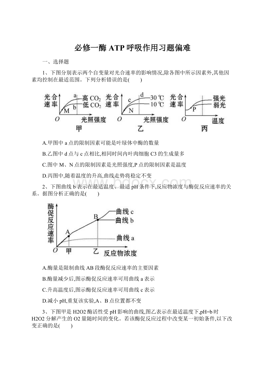 必修一酶ATP呼吸作用习题偏难Word格式文档下载.docx