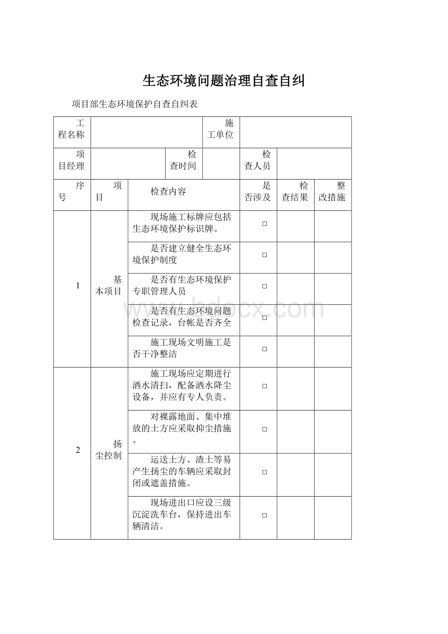 生态环境问题治理自查自纠Word文档格式.docx_第1页