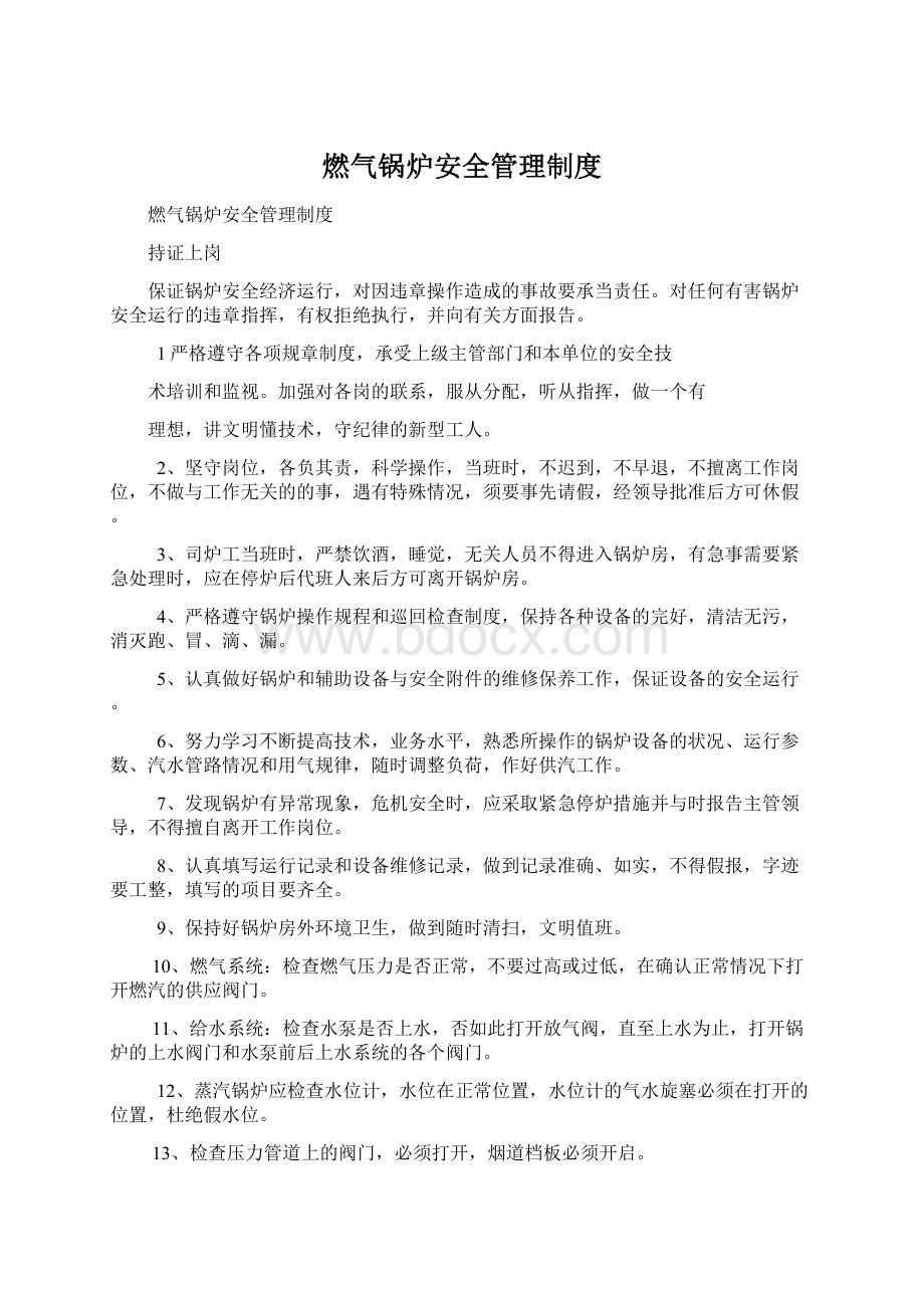 燃气锅炉安全管理制度Word格式文档下载.docx