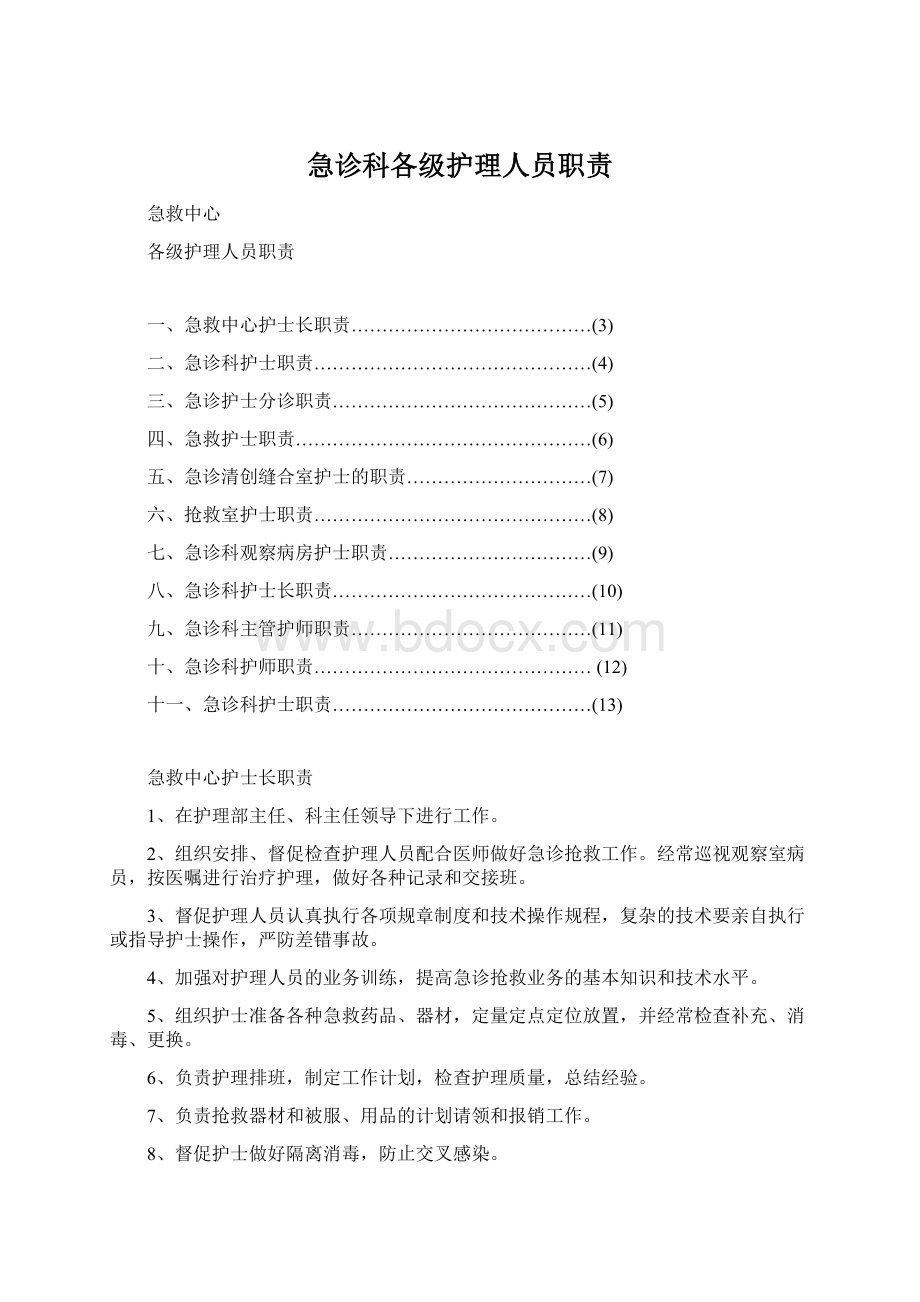 急诊科各级护理人员职责文档格式.docx