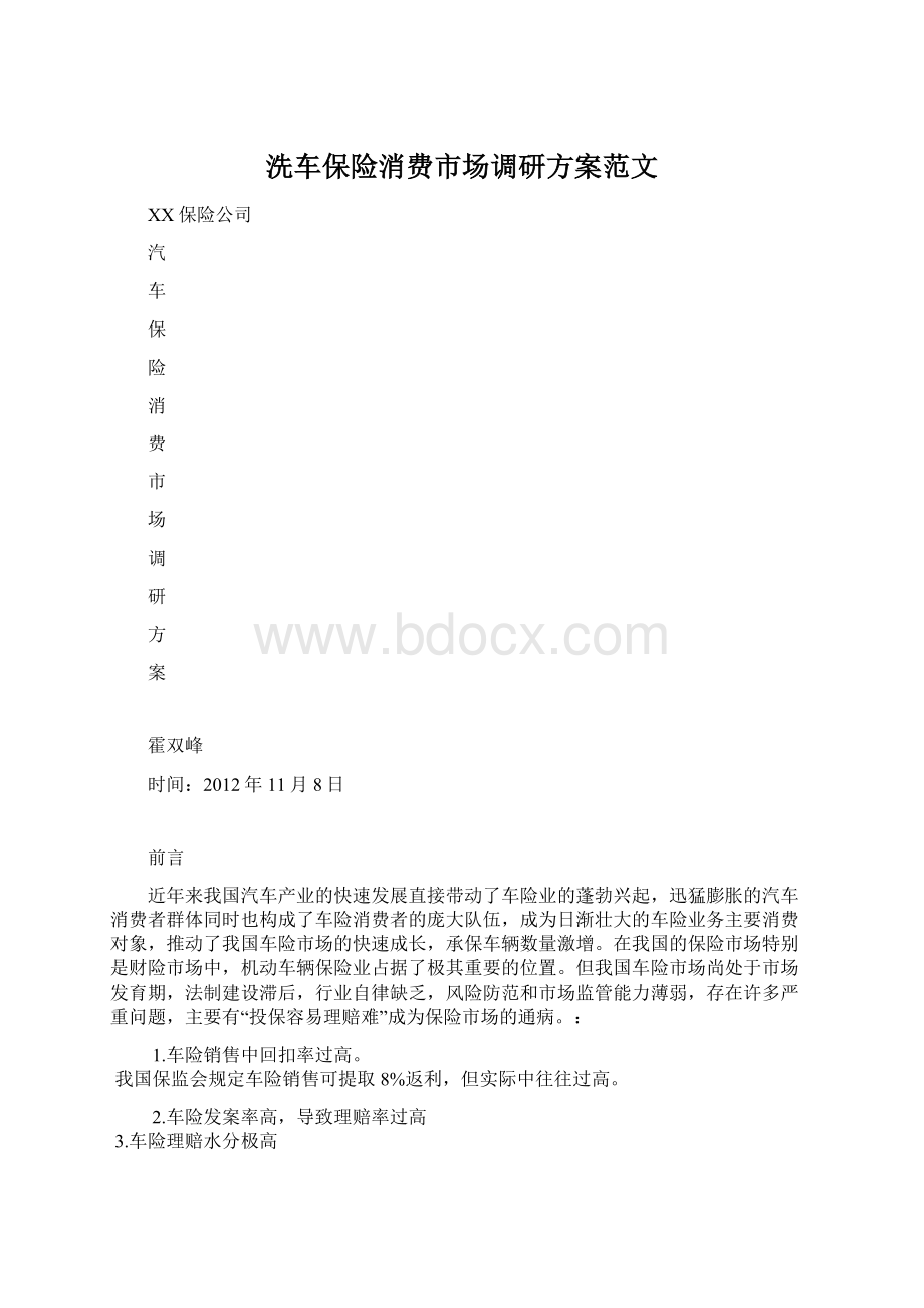 洗车保险消费市场调研方案范文Word格式.docx