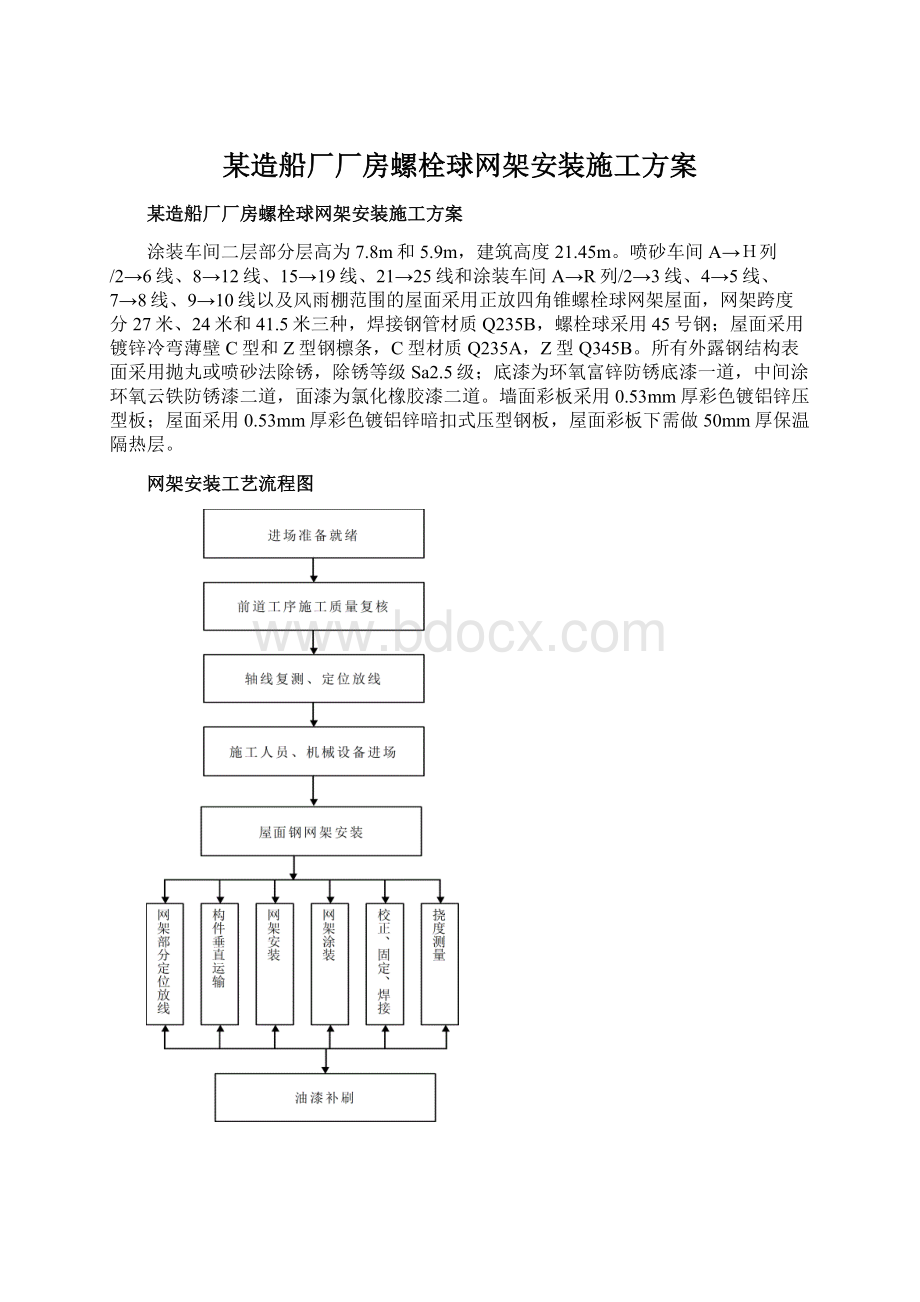 某造船厂厂房螺栓球网架安装施工方案Word文档下载推荐.docx_第1页