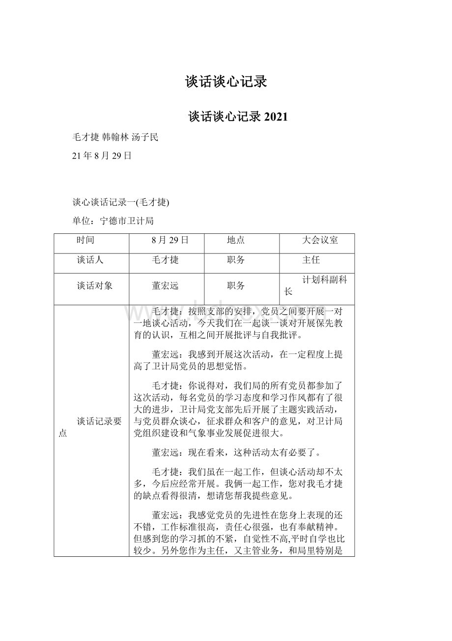 谈话谈心记录Word格式.docx