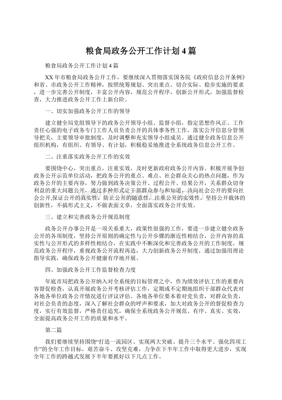 粮食局政务公开工作计划4篇Word格式文档下载.docx