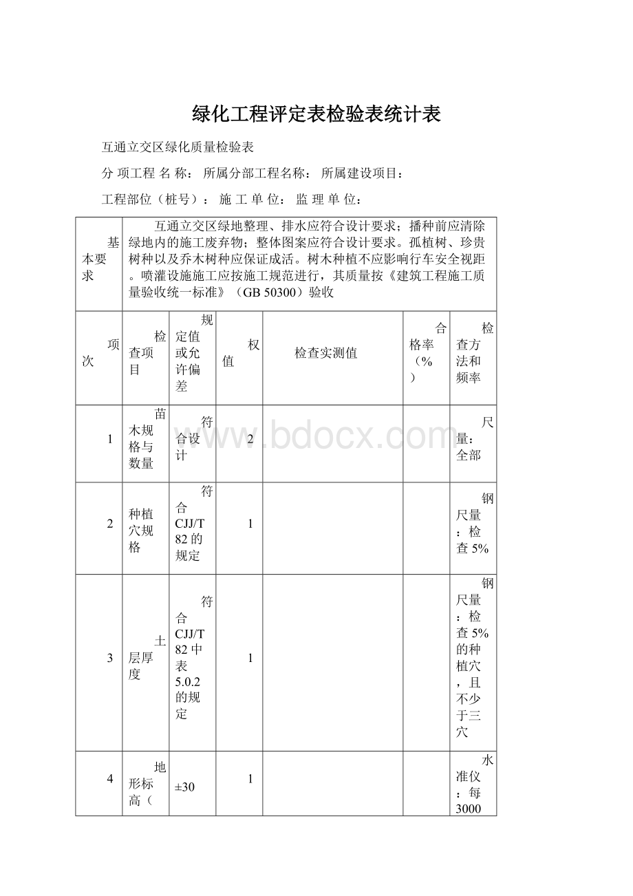 绿化工程评定表检验表统计表Word文档下载推荐.docx