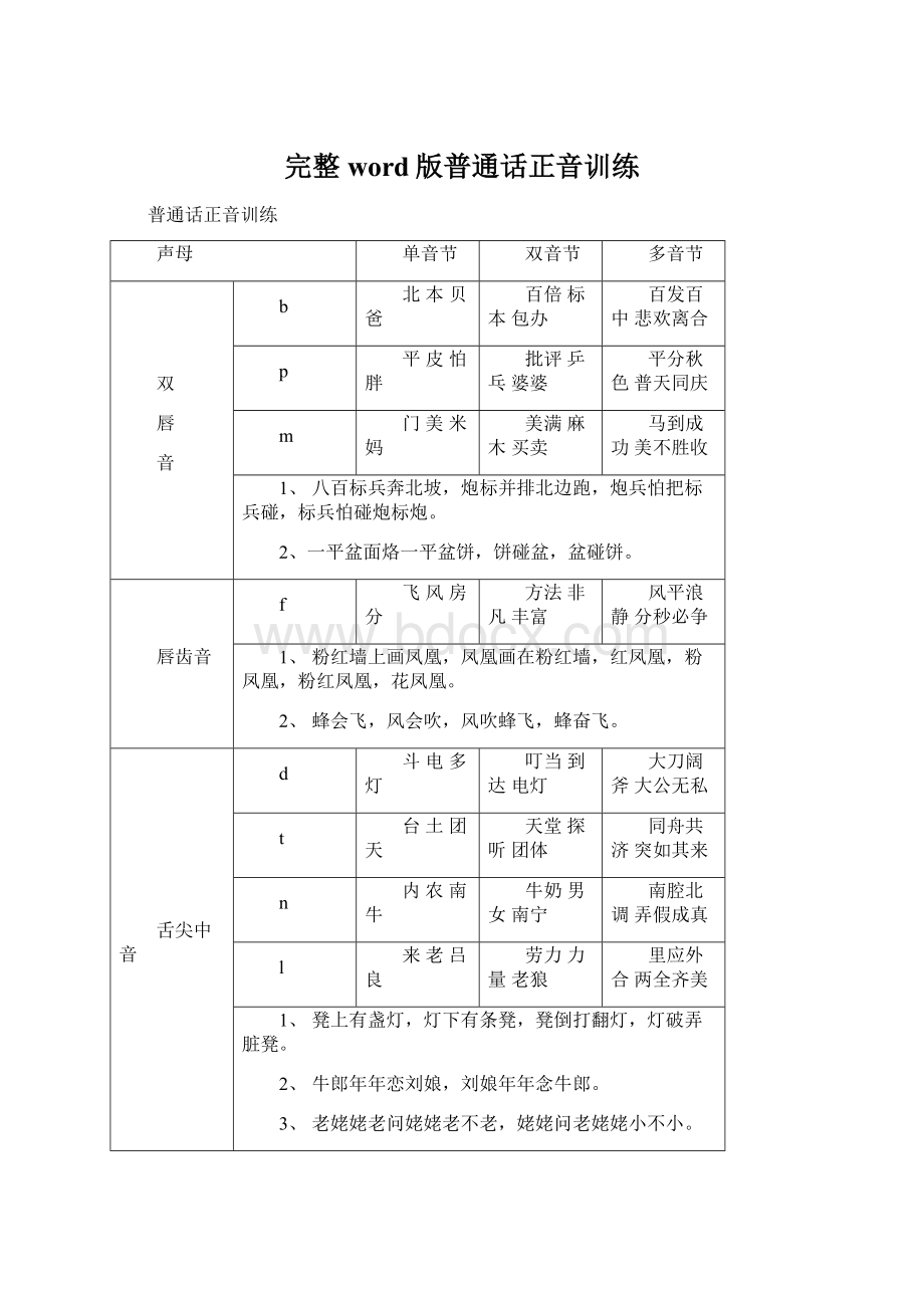 完整word版普通话正音训练.docx_第1页