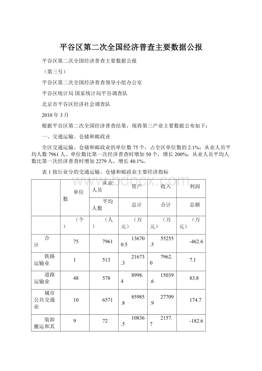 平谷区第二次全国经济普查主要数据公报Word文件下载.docx_第1页