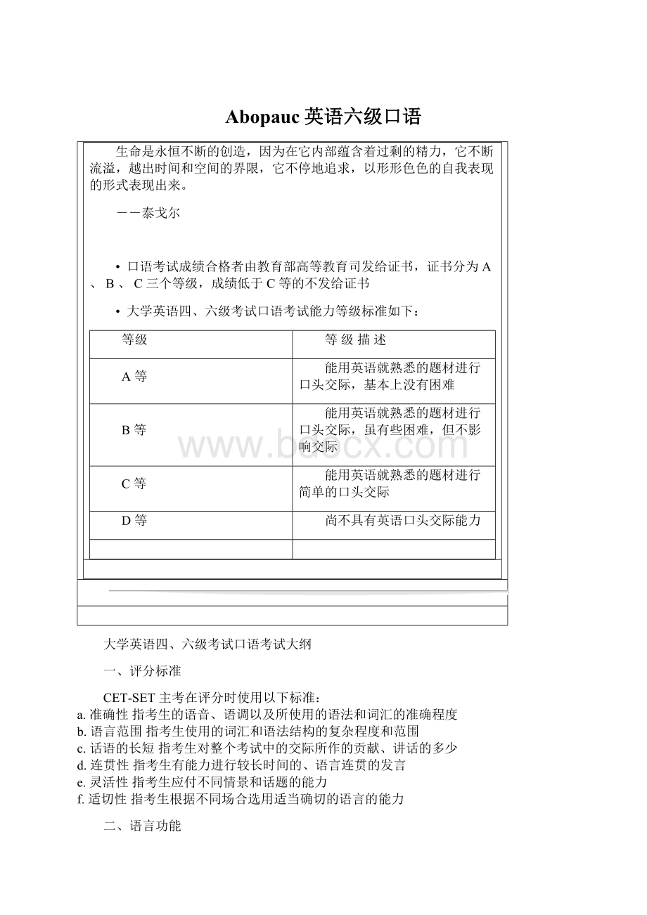 Abopauc英语六级口语Word文件下载.docx