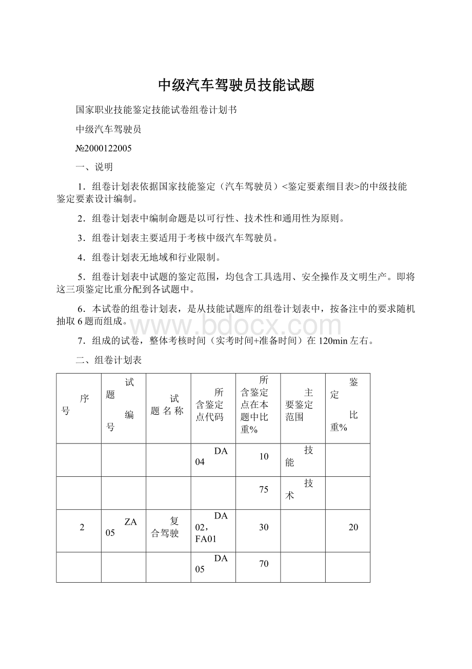 中级汽车驾驶员技能试题Word文档下载推荐.docx