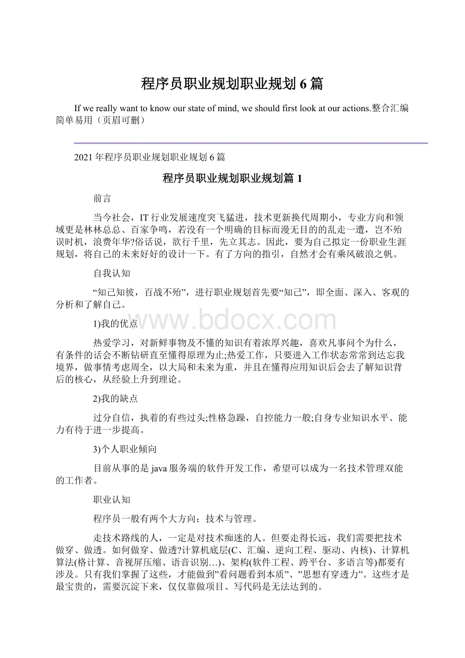 程序员职业规划职业规划6篇Word文件下载.docx