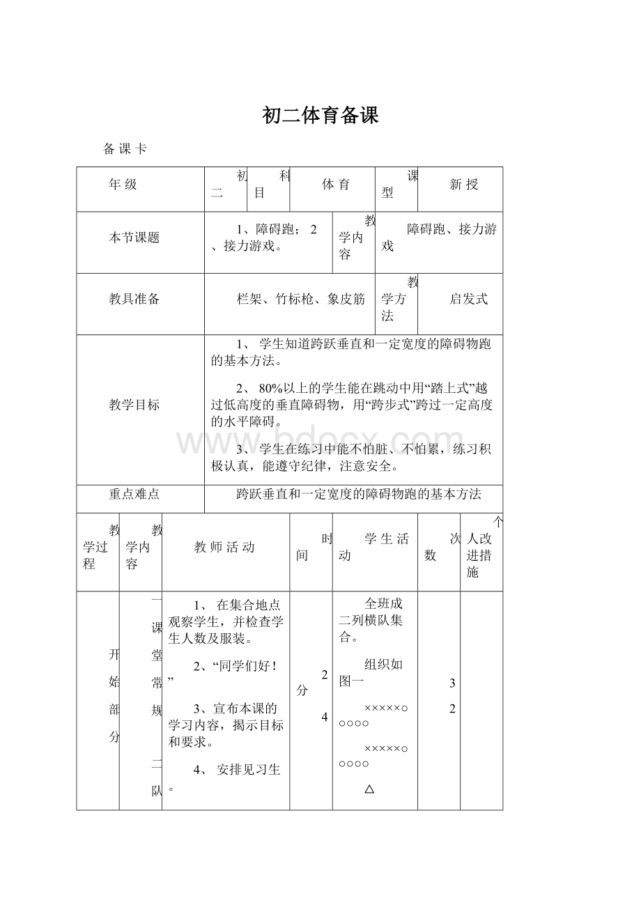 初二体育备课Word格式.docx