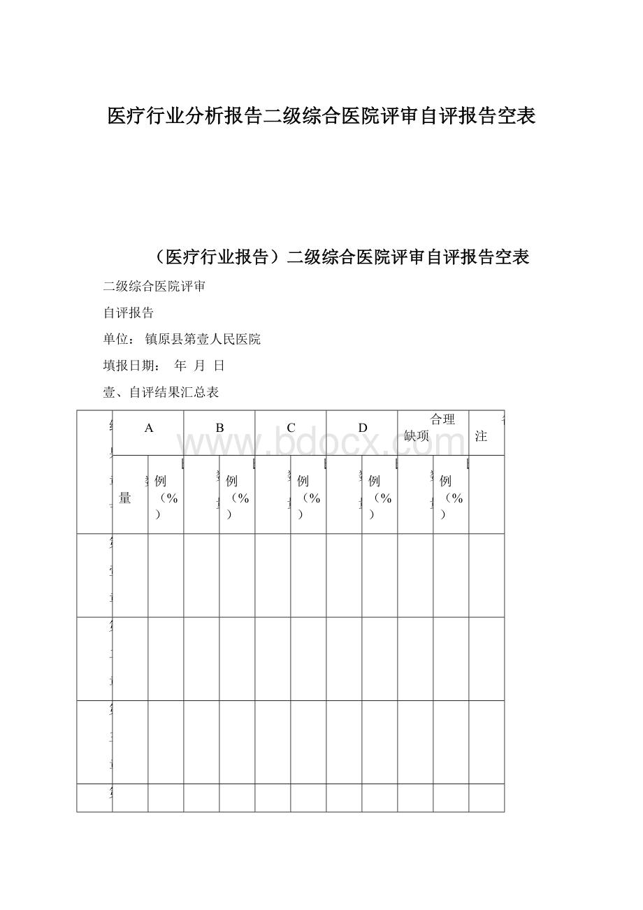 医疗行业分析报告二级综合医院评审自评报告空表.docx