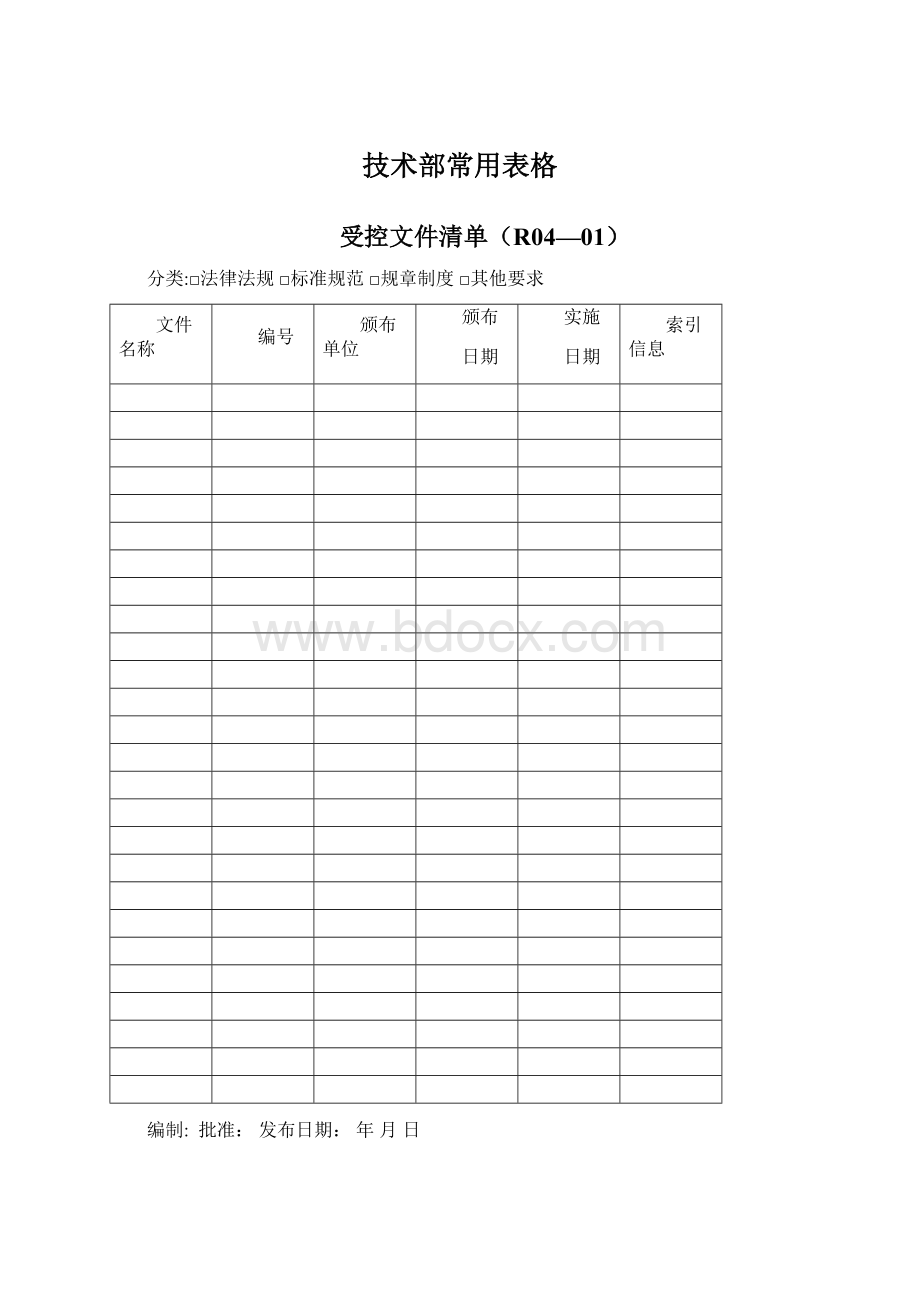 技术部常用表格Word文档格式.docx_第1页