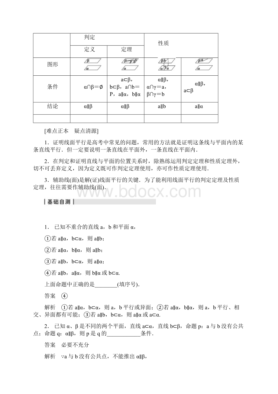 直线平面平行的判定与性质 高考数学知识点总结 高考数学真题复习Word格式.docx_第2页