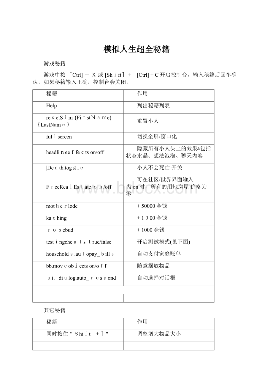 模拟人生超全秘籍Word格式.docx