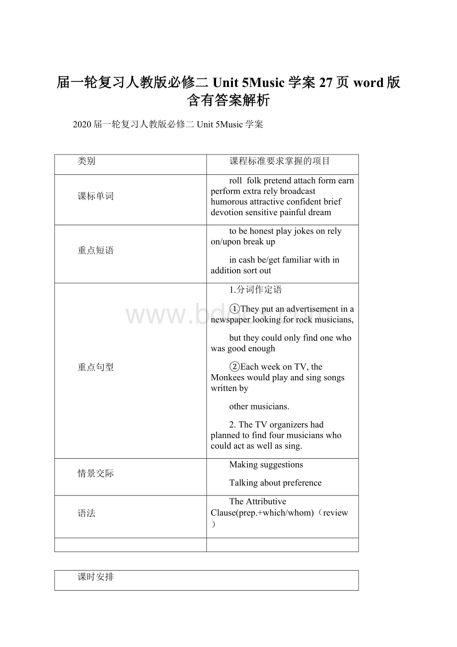 届一轮复习人教版必修二Unit 5Music学案27页word版含有答案解析Word格式文档下载.docx_第1页