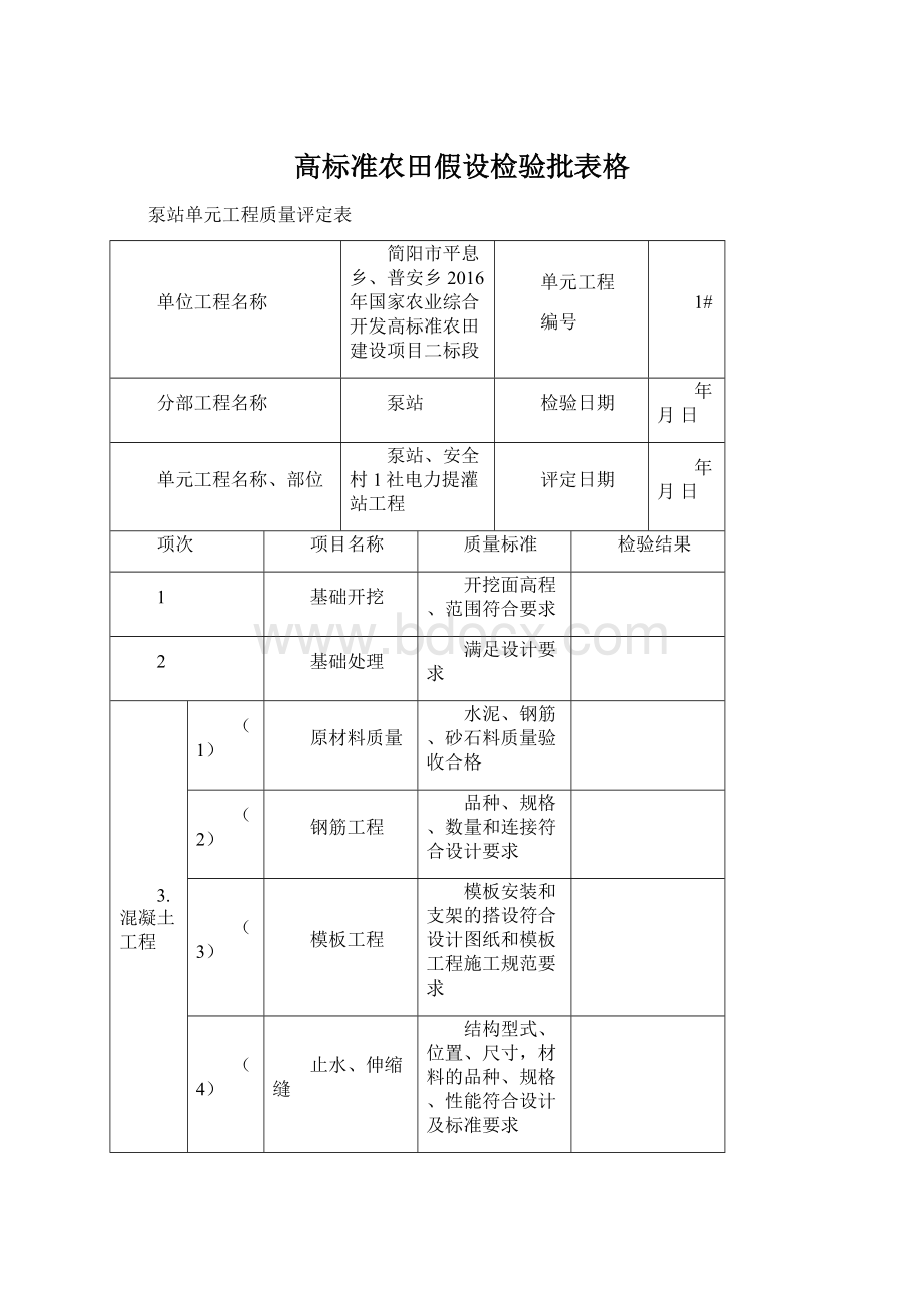 高标准农田假设检验批表格文档格式.docx_第1页